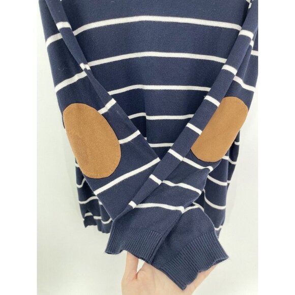 Market & Spruce Women's Aubree Elbow Patch Sweater Navy Striped Size 1x - Picture 5 of 11